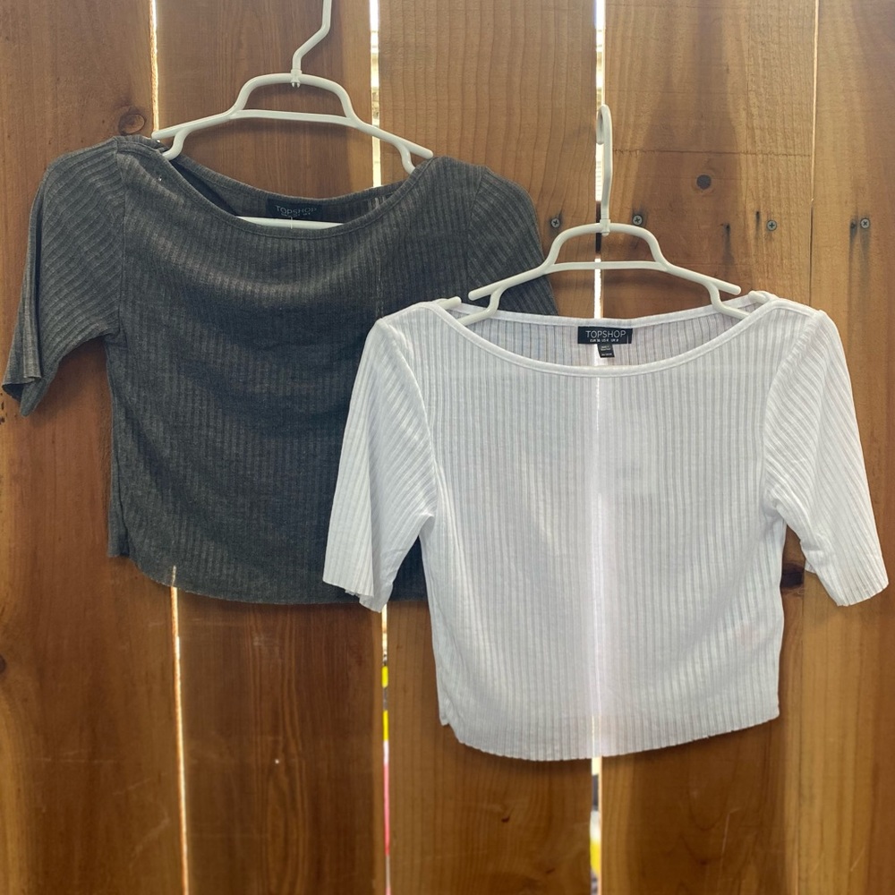 2 Topshop Ribbed Cotton Crop Top Tee